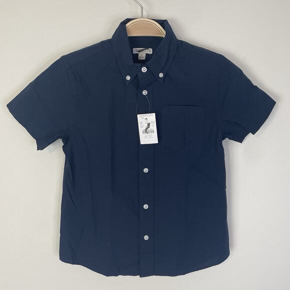 J. Crew Crewcuts Kids' short-sleeve stretch poplin button-down Navy Sz 8 CA375 - Picture 1 of 8